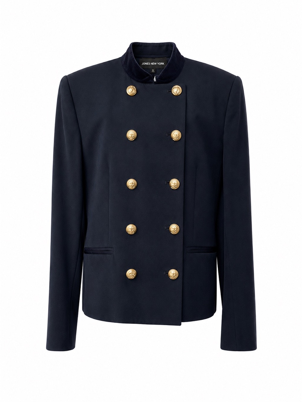 Vintage Military Jacket 100% Wool Jones New York Navy Blue Velvet Collar Cropped